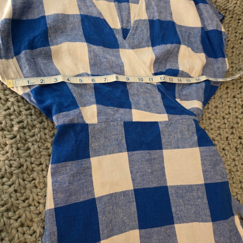 Old Navy Womens Wrap Dress Size Large Blue Gingham Linen Blend Ruffle Cottage - Picture 7 of 9